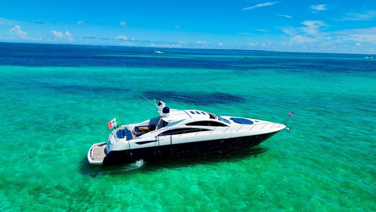 Luxury yacht anchored in Riviera Maya turquoise waters